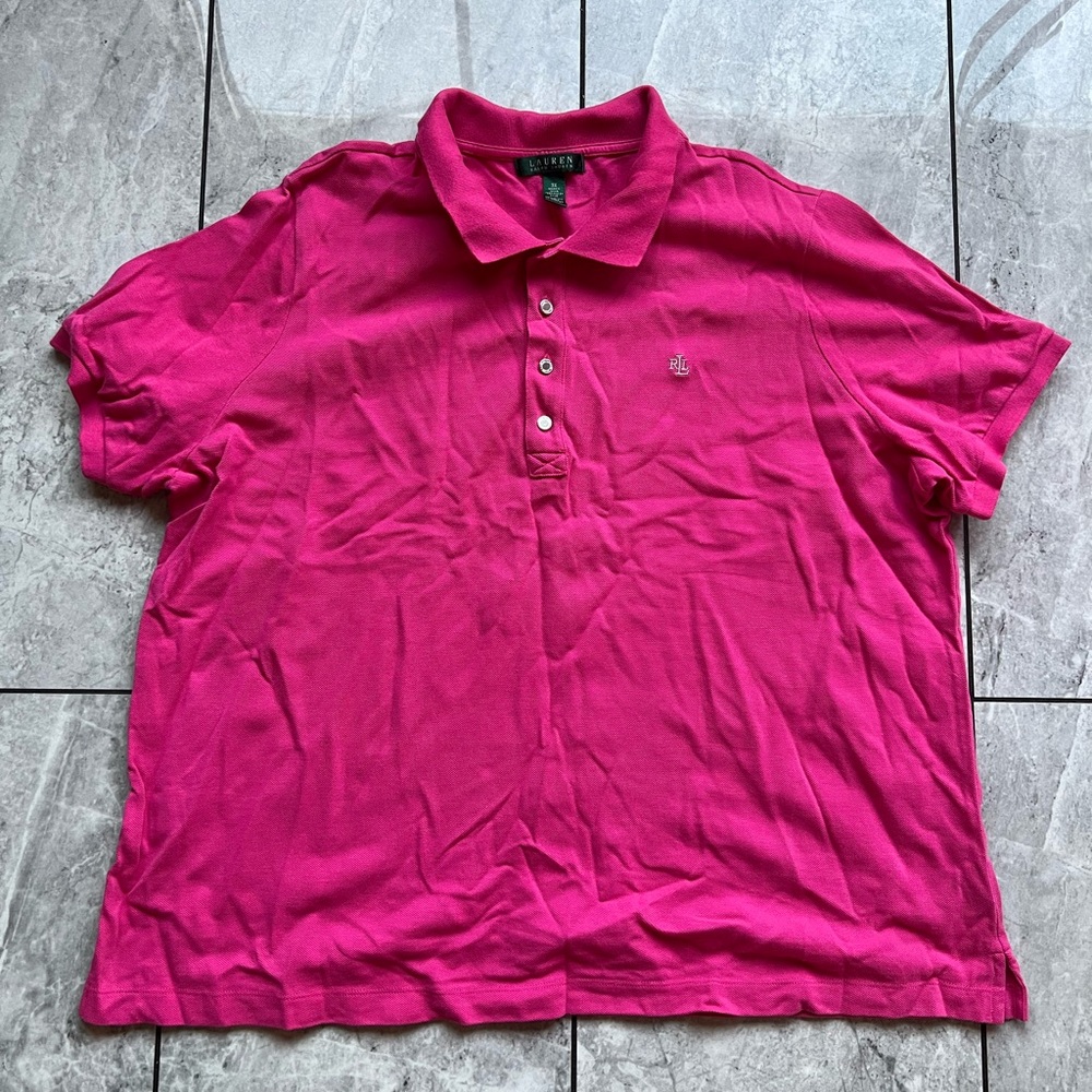 Lauren Ralph Lauren Woman’s Pink 100%Cotton Pique Knit S/S Collard Polo Shirt 3X